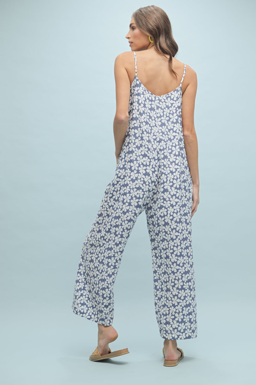 Wish List W Floral Cami Jumpsuit BLUE/WHITE