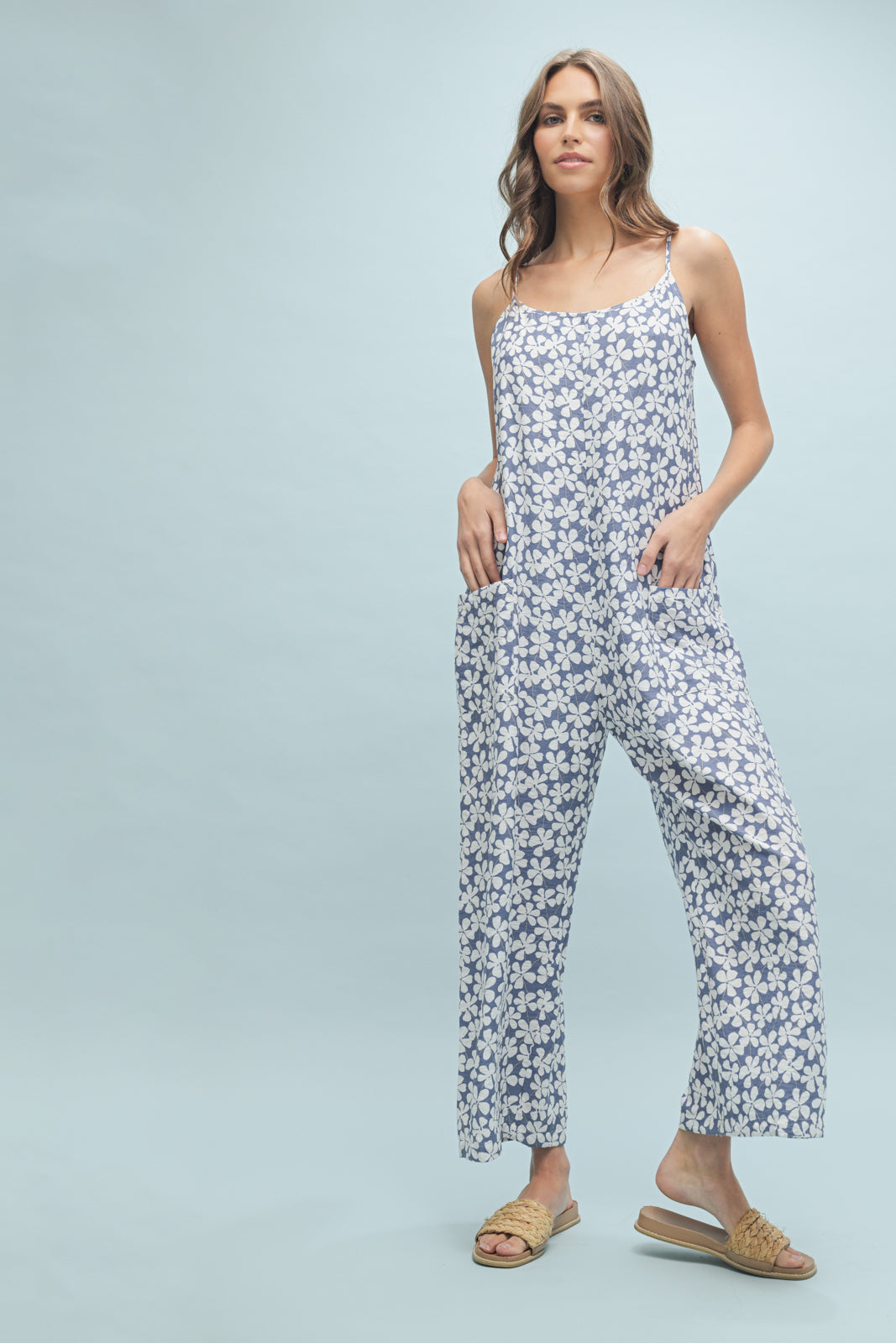 Wish List W Floral Cami Jumpsuit BLUE/WHITE