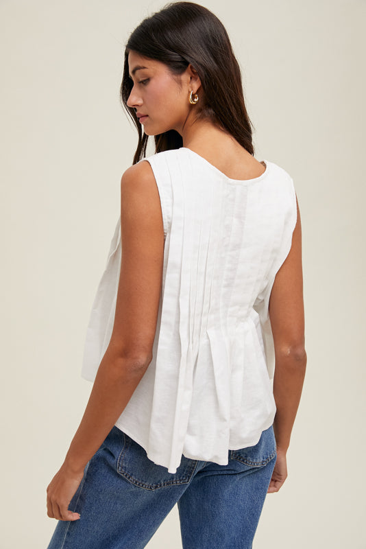 Wish List W Pleated Bow Detail Top WHITE
