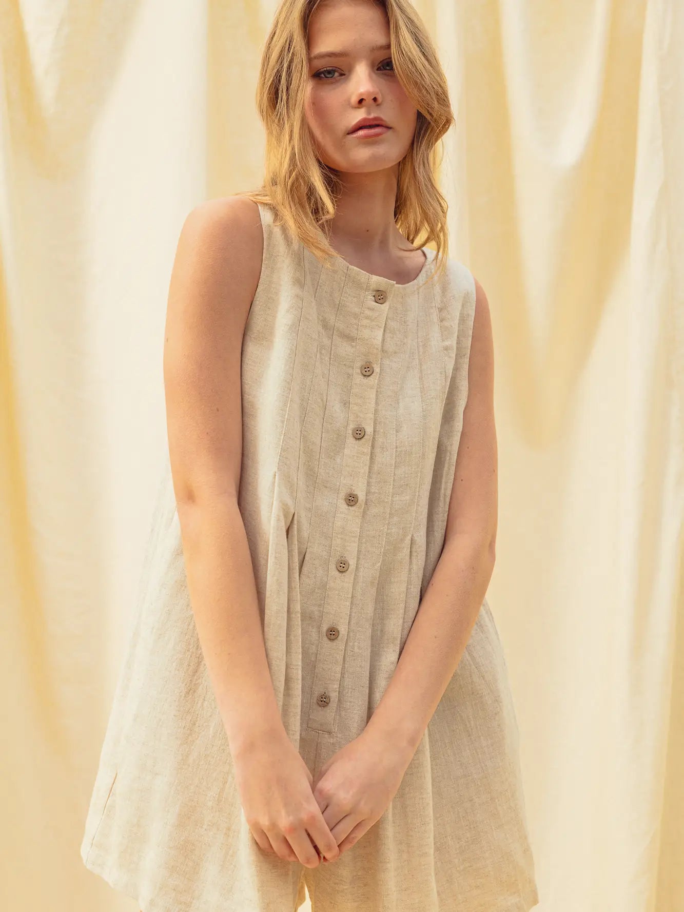 Miou Muse W Pleated Front Romper OATMEAL