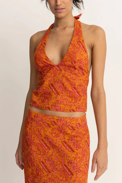 Rhythm W Adia Paisley Halter Top ORANGE