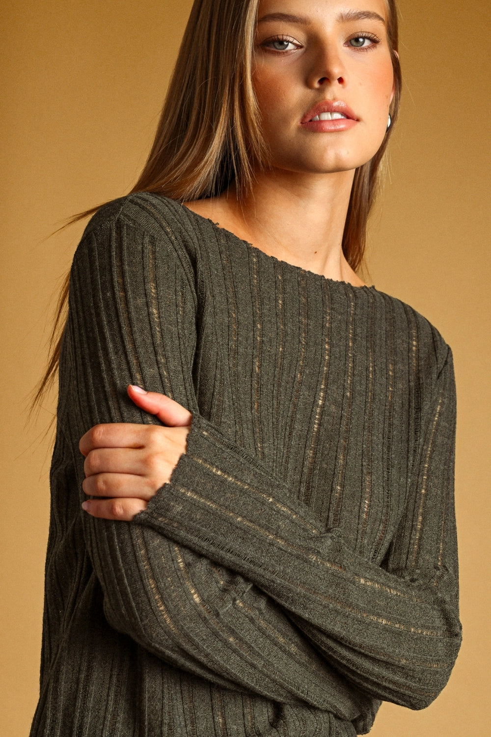 Miou Muse W LS Round Neck Knit Top TEAL GREEN