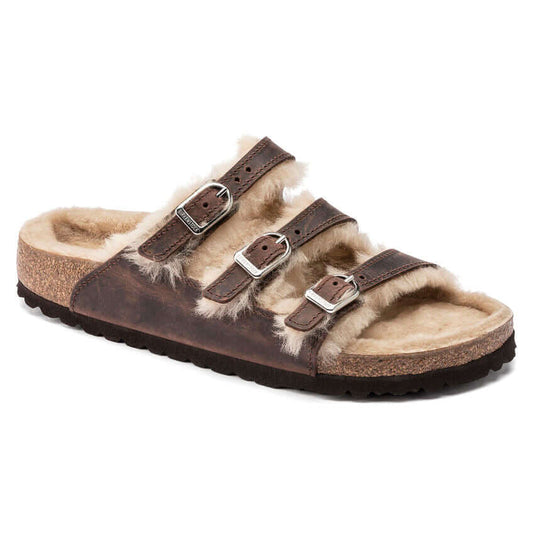 Birkenstock W Florida Shearling Oiled Leather HABANA - NARROW