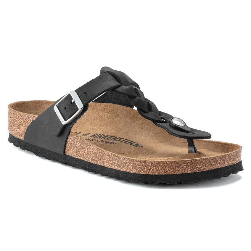 Birkenstock W Gizeh Braided Leather Oiled BLACK - REGULAR