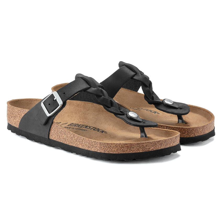 Birkenstock W Gizeh Braided Leather Oiled BLACK - REGULAR