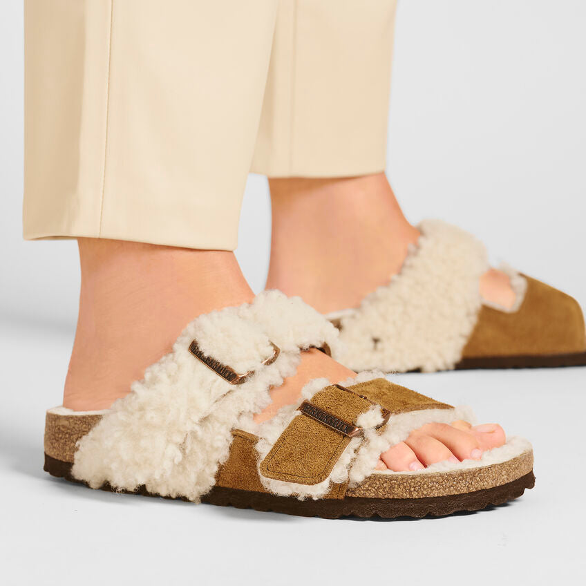 Birkenstock W Arizona Teddy Split Suede Leather/Shearling MINK - NARROW