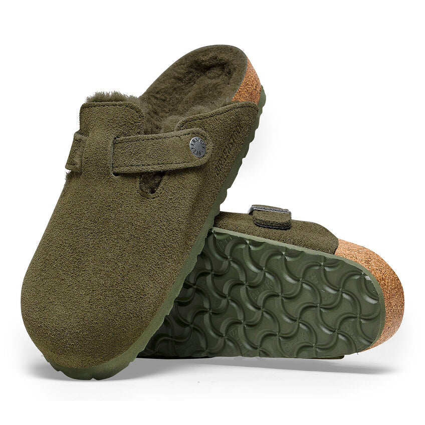 Birkenstock W Boston Shearling Suede Leather THYME - NARROW