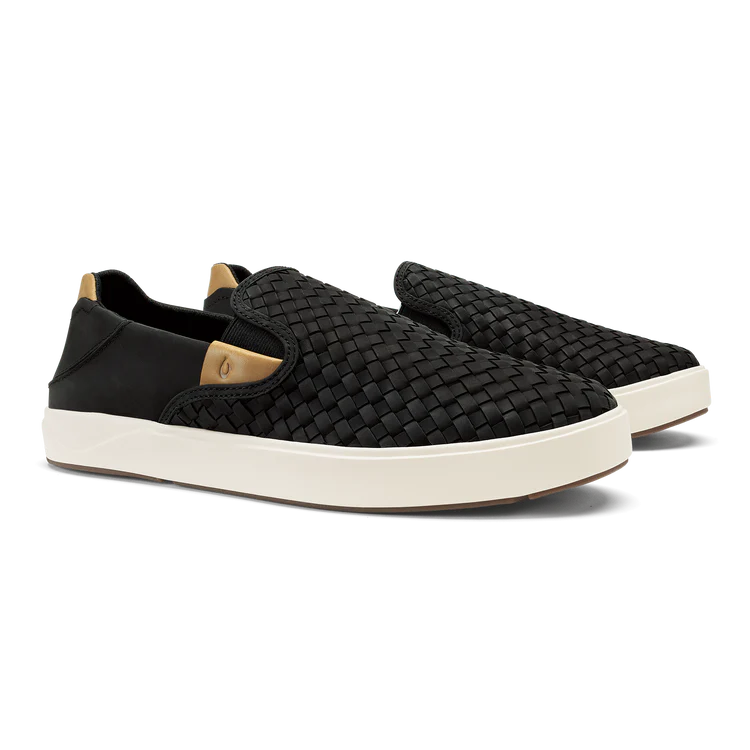 Olukai M Lae' Ahi LAUHALA Woven Leather BLACK / BLACK