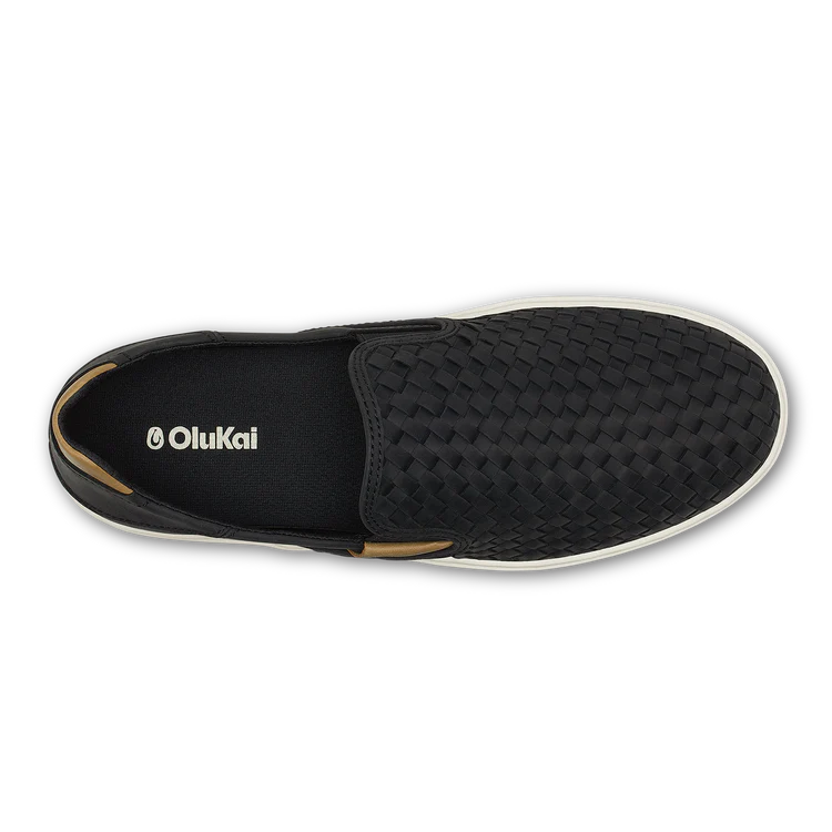 Olukai M Lae' Ahi LAUHALA Woven Leather BLACK / BLACK
