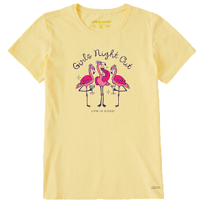 Life is Good W Crusher Girl's Night Out Flamingo SANDY YELLOW