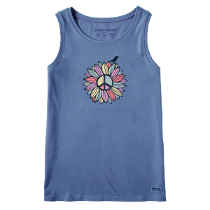 Life is Good W Crusher Tank Peace Sign Turtle VINTAGE BLUE