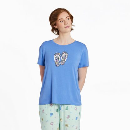 Life is Good W SS Sleep Tee Flower Flips CORNFLOWER BLUE