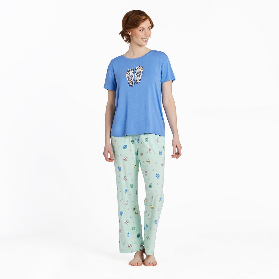 Life is Good W SS Sleep Tee Flower Flips CORNFLOWER BLUE