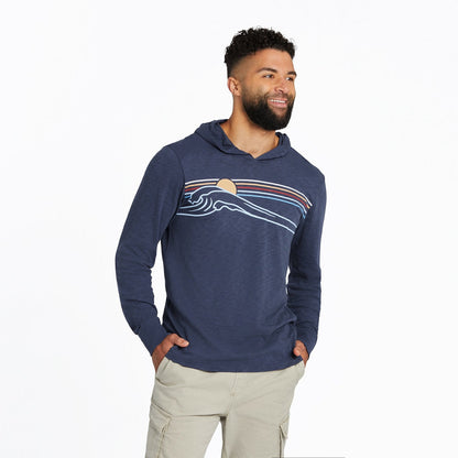 Life Is Good M LS Hooded Slub Linear Wave Tee DUSTY BLUE