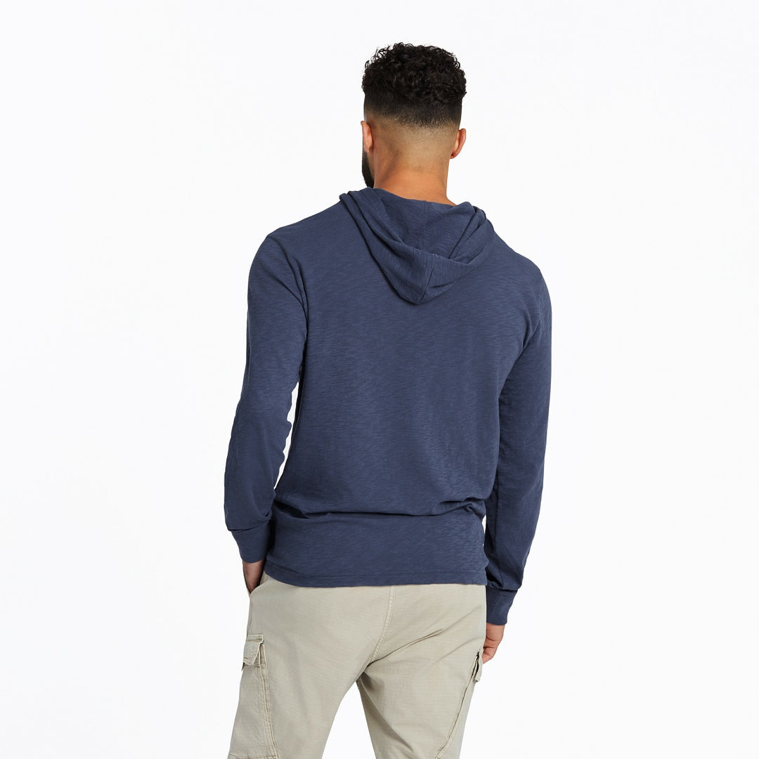 Life Is Good M LS Hooded Slub Linear Wave Tee DUSTY BLUE