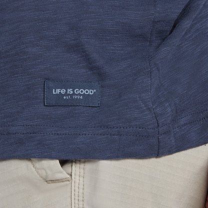 Life Is Good M LS Hooded Slub Linear Wave Tee DUSTY BLUE