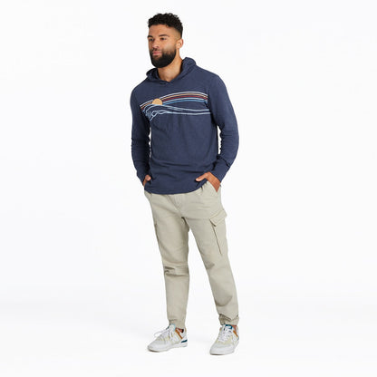 Life Is Good M LS Hooded Slub Linear Wave Tee DUSTY BLUE