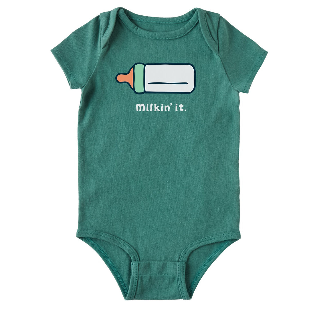 Life is Good Baby Crusher Bodysuit Milkin' It SPRUCE GREEN