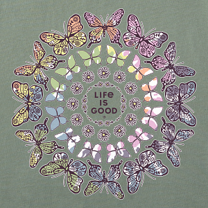 Life is Good W LS Crusher Tie Dye Butterfly MOSS GREEN