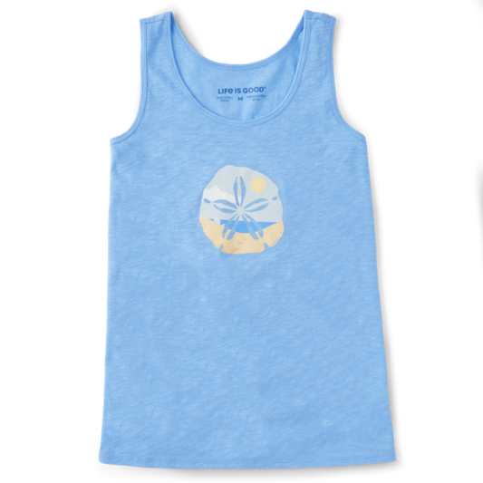 Life is Good W Textured Slub Tank Sand Dollar CORNFLOWER BLUE