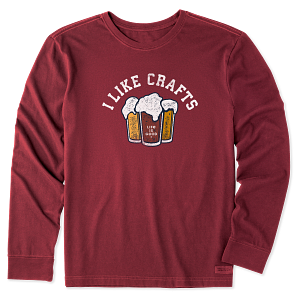 Life is Good M LS Crusher Tee I Like Crafts CRANBERRY RED