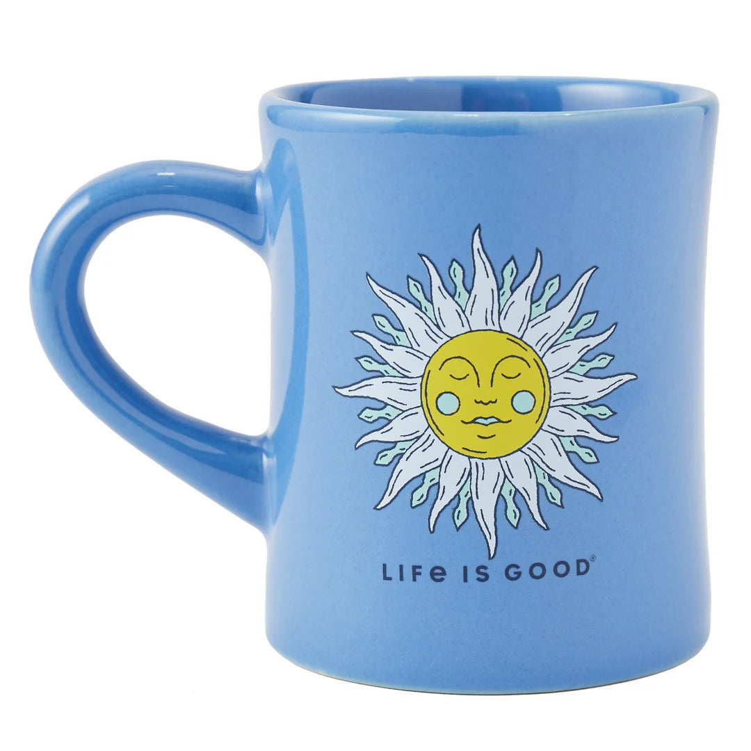 Life is Good Diner Mug Celestial Sun CORNFLOWER BLUE