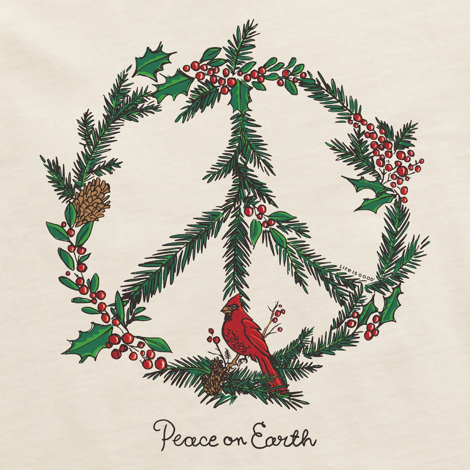 Life is Good W LS Crusher Winter Pines Peace on Earth PUTTY WHITE