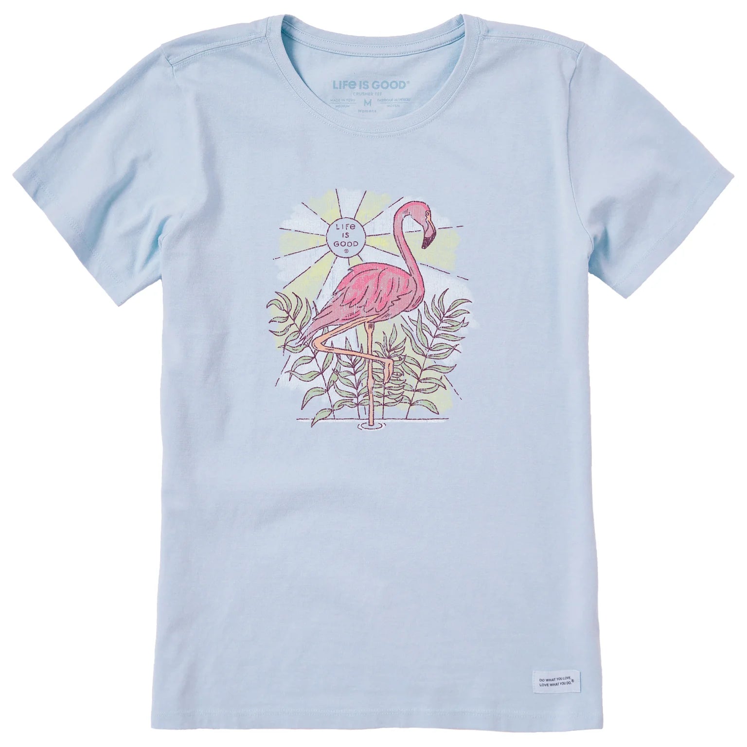 Life is Good W SS Crusher Dreamy Flamingo Tee GLACIER BLUE