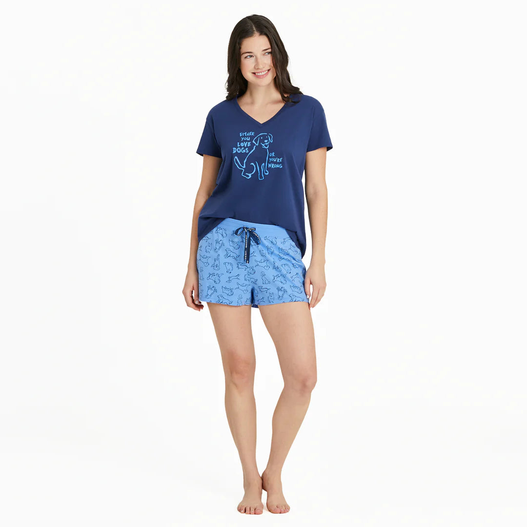 Life is Good W Snuggle Up Sleep Short Inkbrush Dog CORNFLOWER BLUE