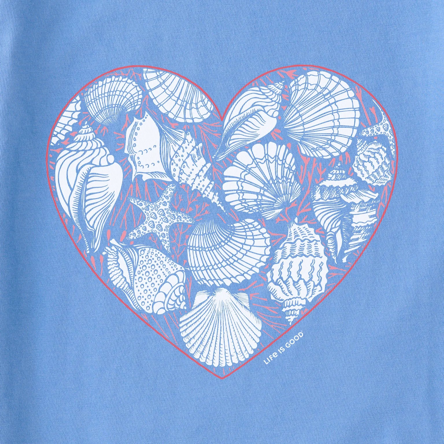 Life is Good W SS Sleep Tee Seashell Heart CORNFLOWER BLUE