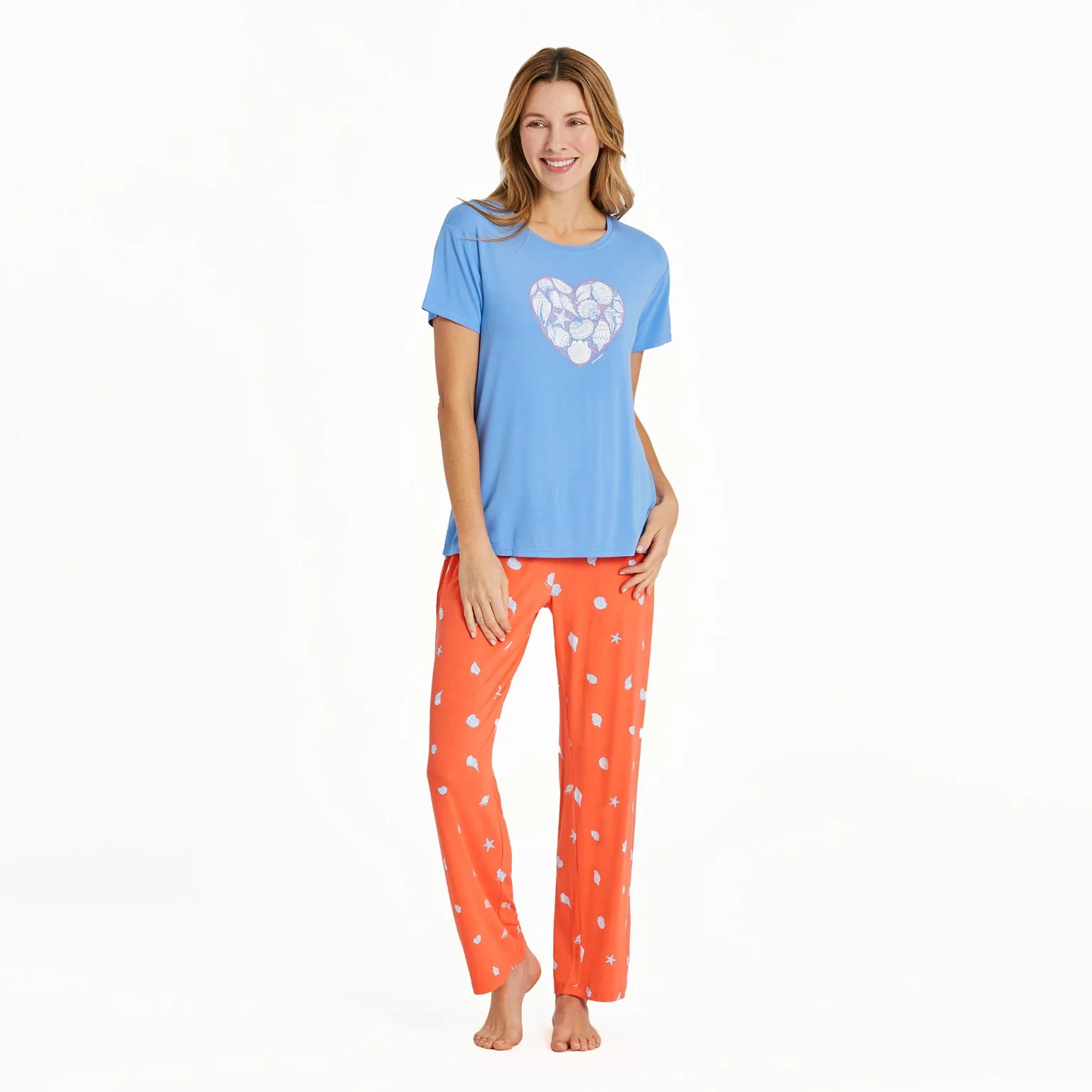 Life is Good W SS Sleep Tee Seashell Heart CORNFLOWER BLUE