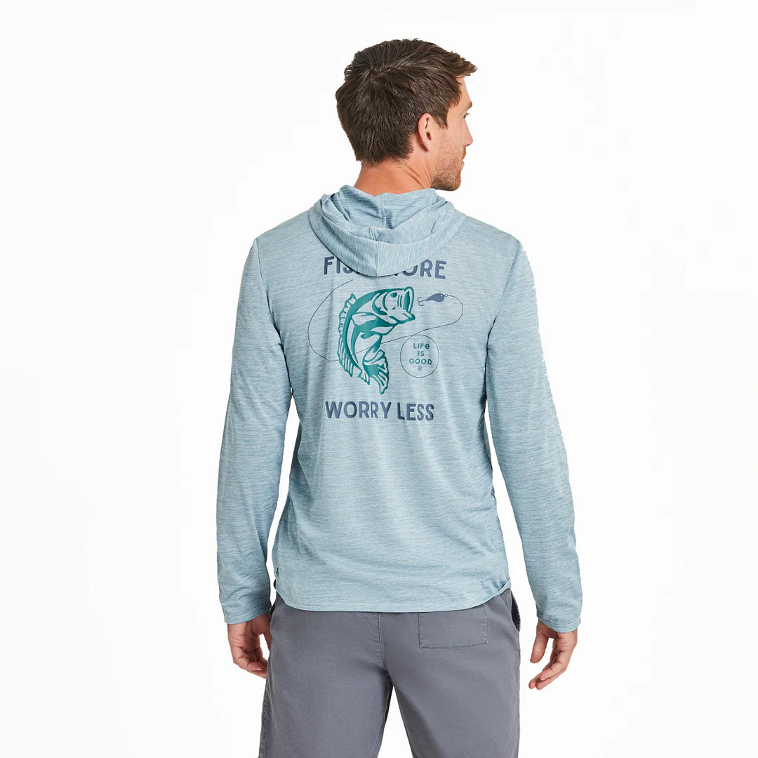 Life is Good M LS Hooded Sun Clean Fish More SMOKE BLUE