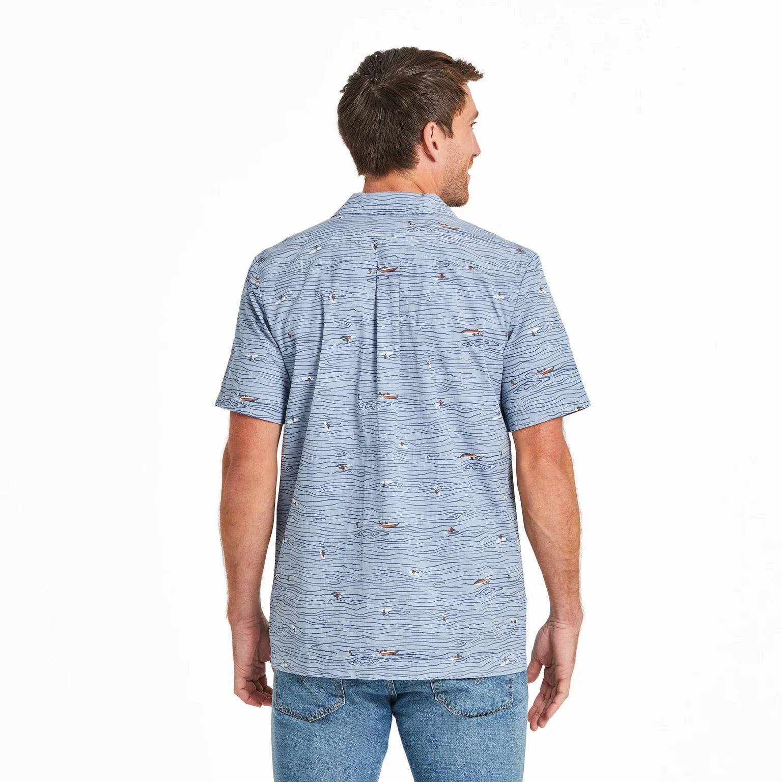 Life is Good M SS Camp Shirt Water Sports SMOKE BLUE
