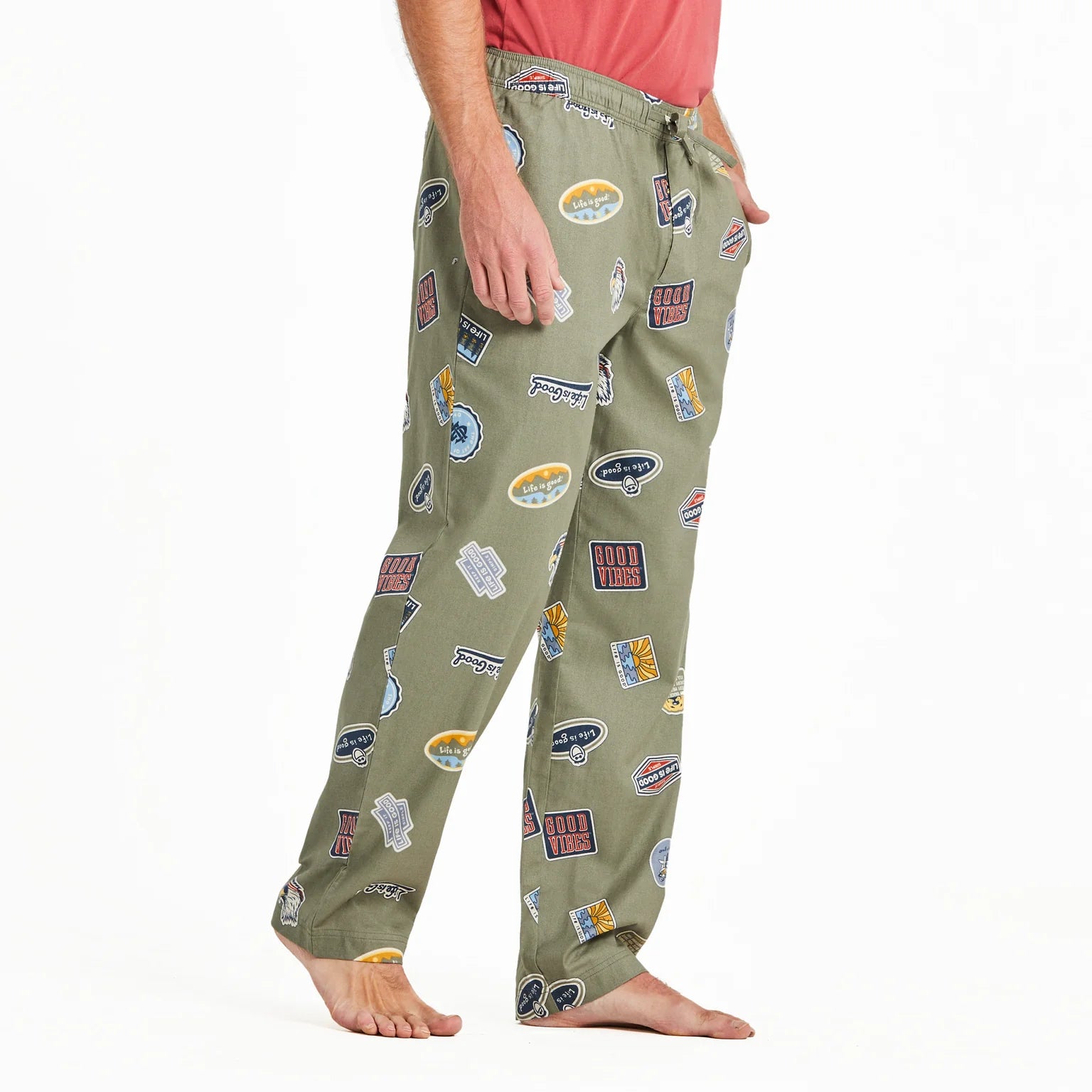 Life Is Good M Classic Sleep Pant Sticker Collage MOSS GREEN