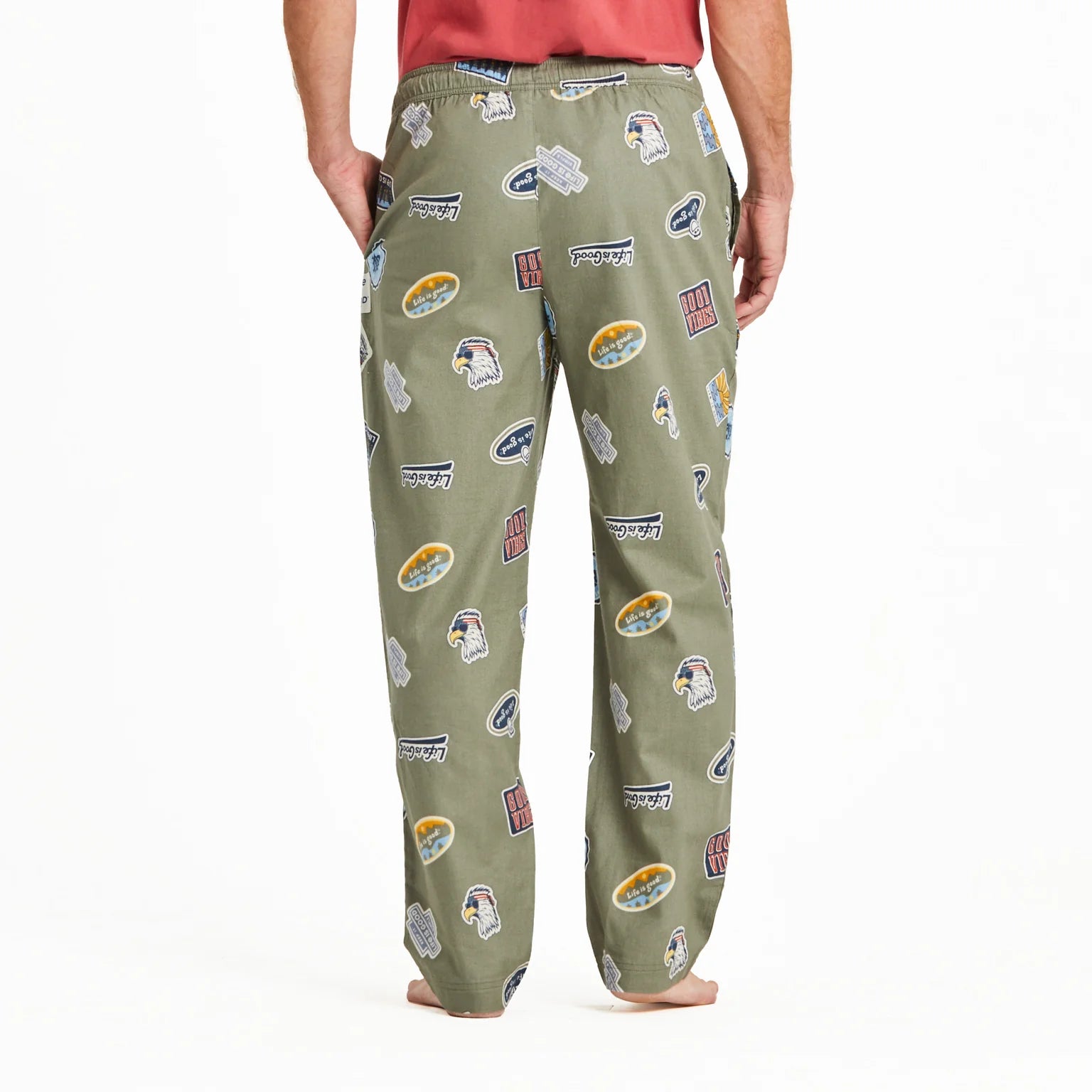 Life Is Good M Classic Sleep Pant Sticker Collage MOSS GREEN