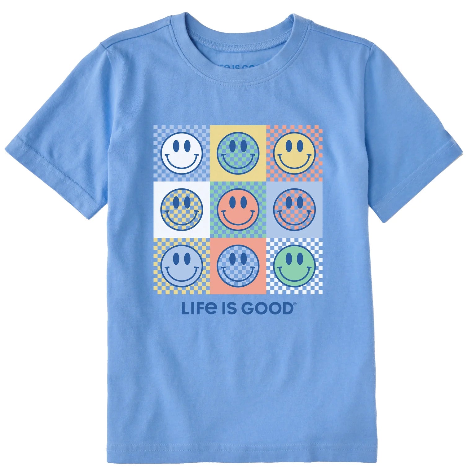 Life is Good Kids SS Crusher Checkerboard Smiles CORNFLOWER BLUE