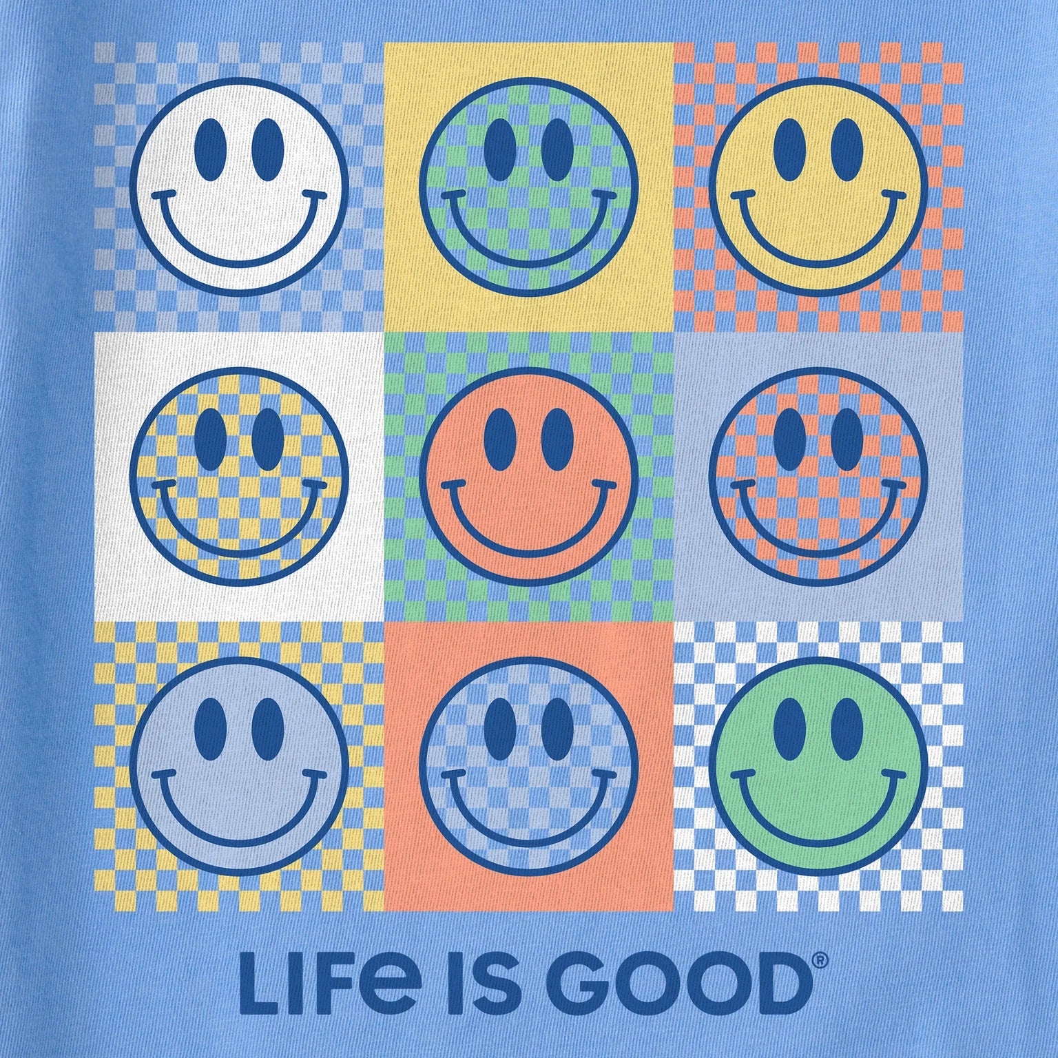 Life is Good Kids SS Crusher Checkerboard Smiles CORNFLOWER BLUE