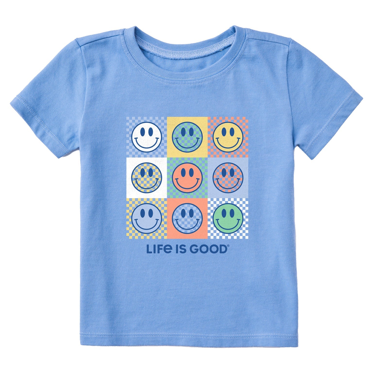 Life is Good Toddler SS Crusher Tee Checkerboard CORNFLOWER BLUE