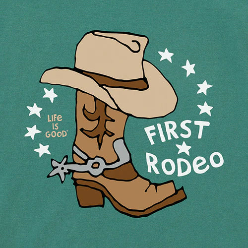 Life is Good Baby Crusher Not First Rodeo Bodysuit SPRUCE GREEN