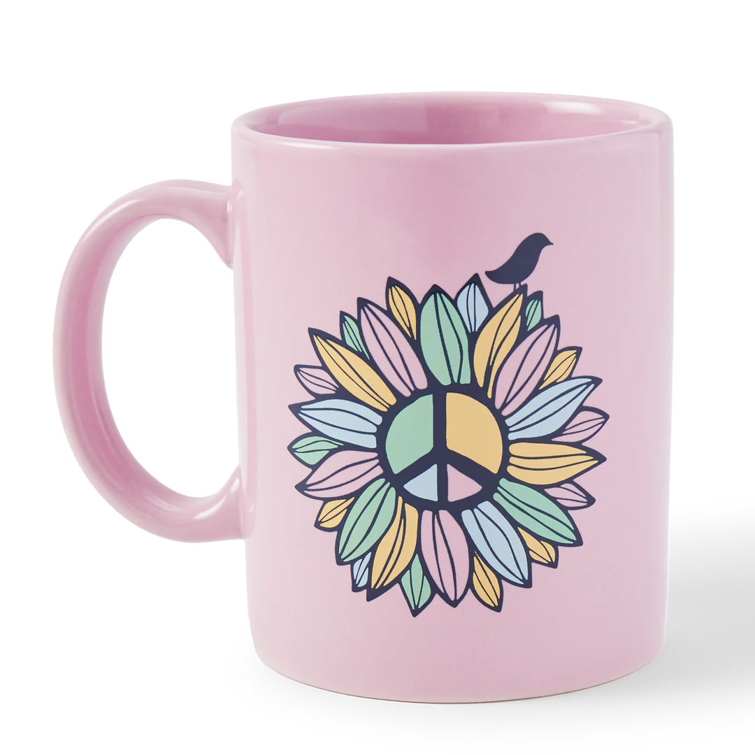 Life Is Good Jake's Mug Peace Sign Flower VIOLET PURPLE