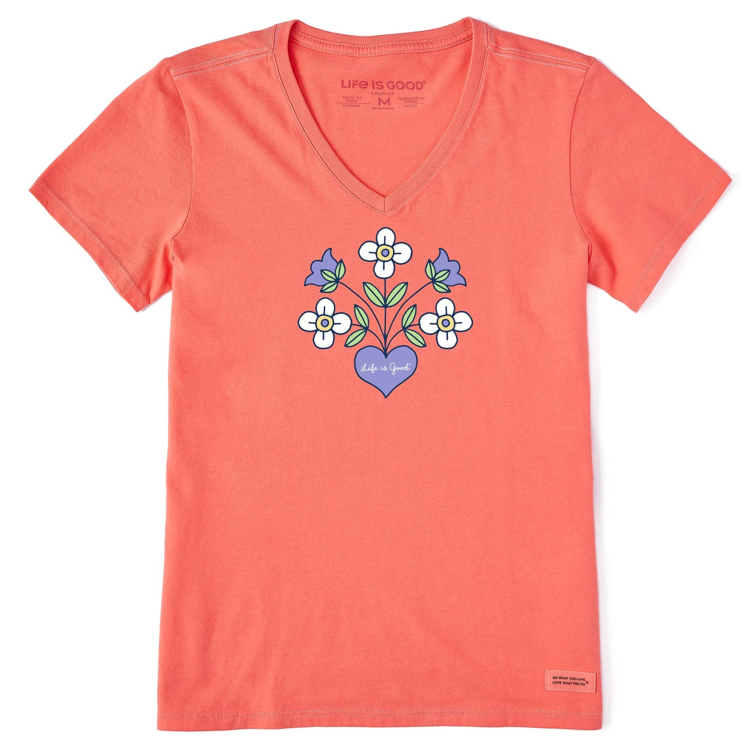 Life Is Good W SS Crusher Retro Flower Heart Vee CANYON ORANGE