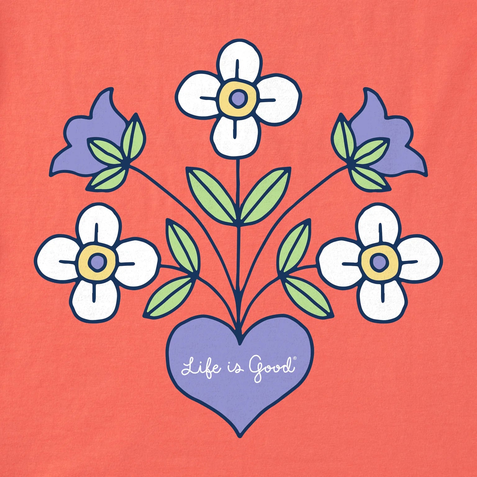 Life Is Good W SS Crusher Retro Flower Heart Vee CANYON ORANGE
