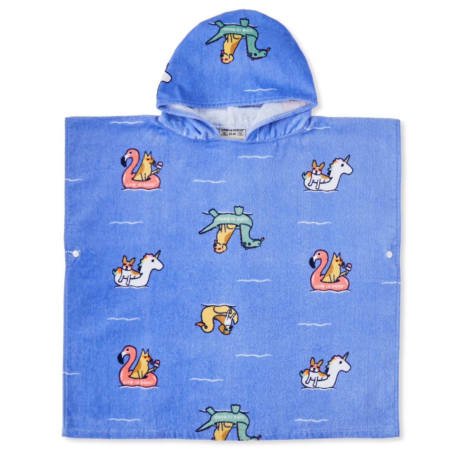 Life is Good Kids Terry Cloth Poncho Pool Party CORNFLOWER BLUE