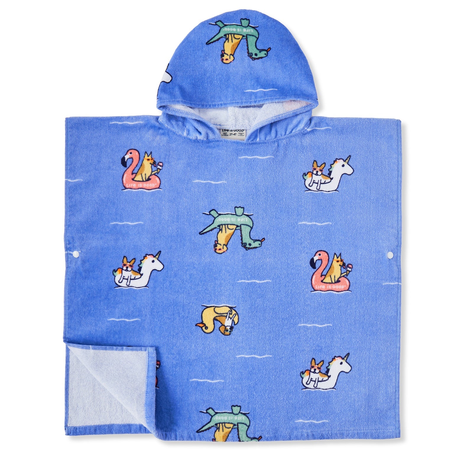 Life is Good Kids Terry Cloth Poncho Pool Party CORNFLOWER BLUE