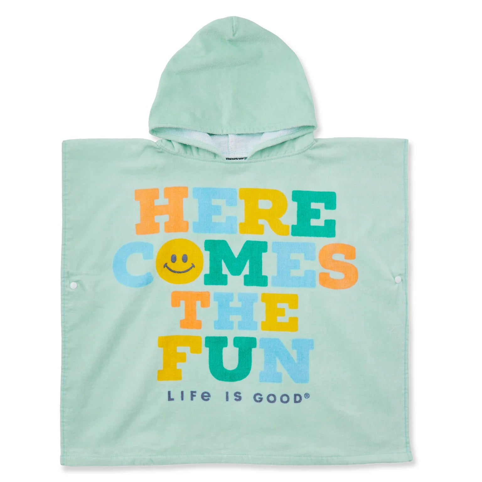 Life is Good Kids Terry Cloth Poncho Here Comes Fun in the Sun SAGE