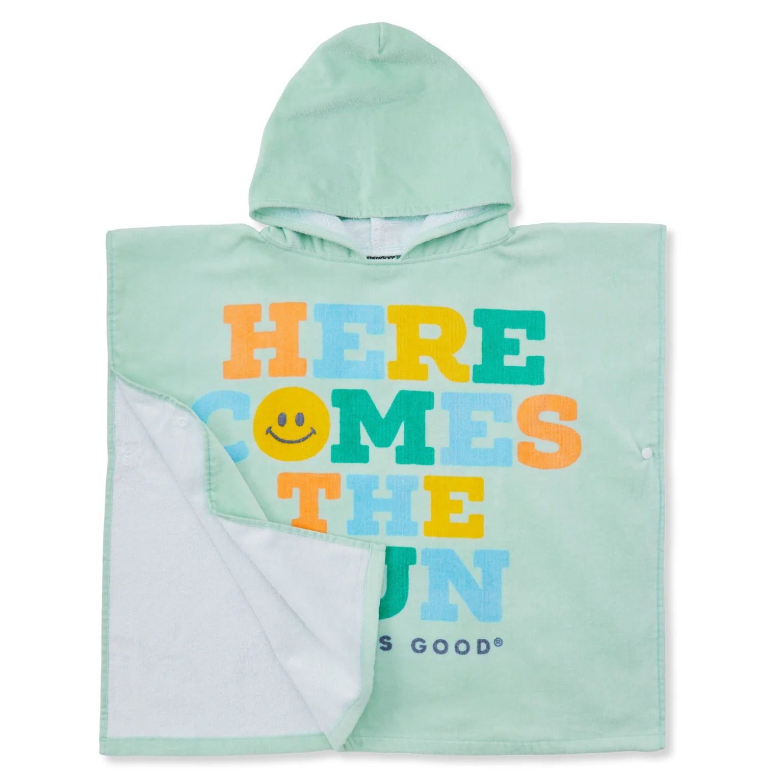 Life is Good Kids Terry Cloth Poncho Here Comes Fun in the Sun SAGE