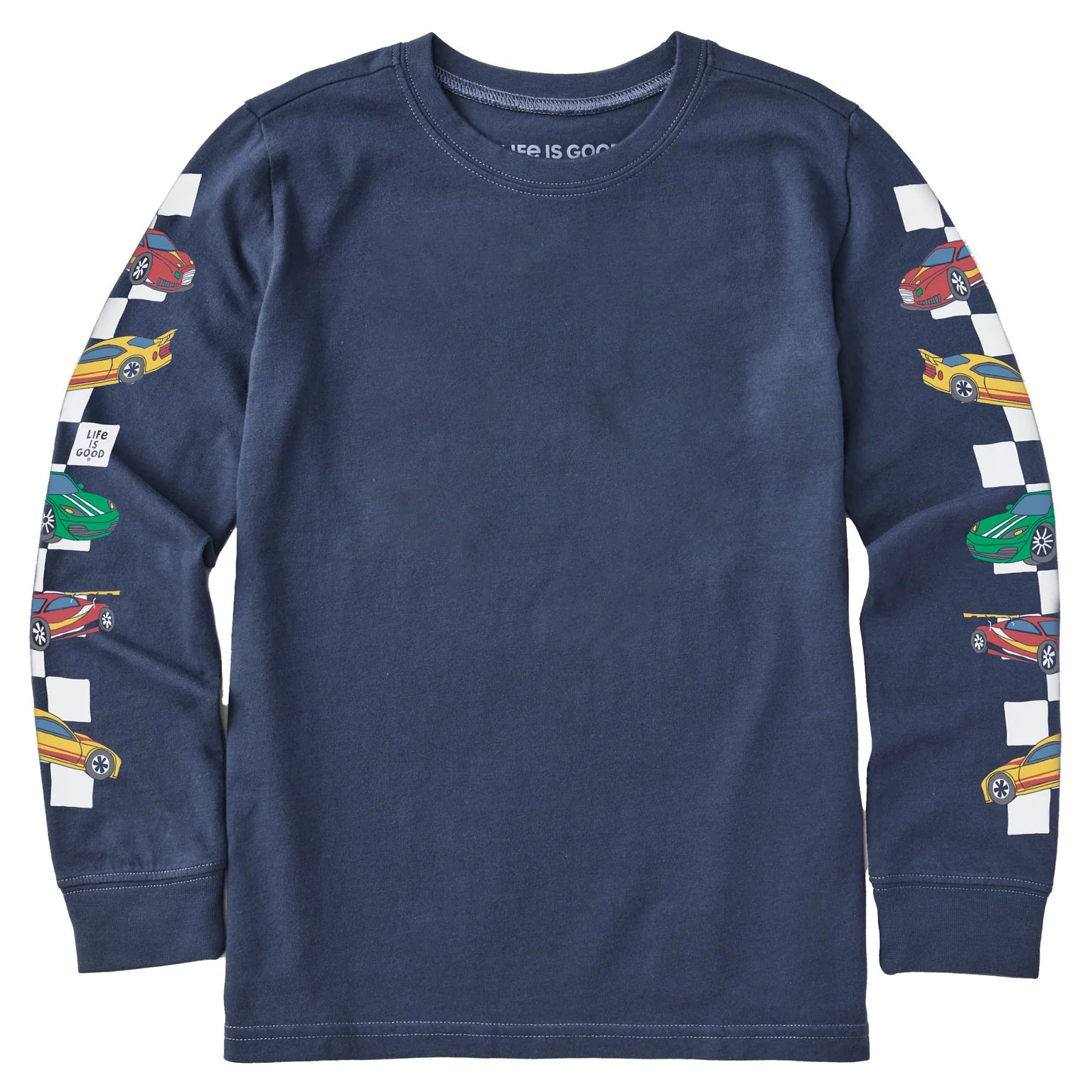 Life is Good Kids LS Crusher Race Cars DARKEST BLUE