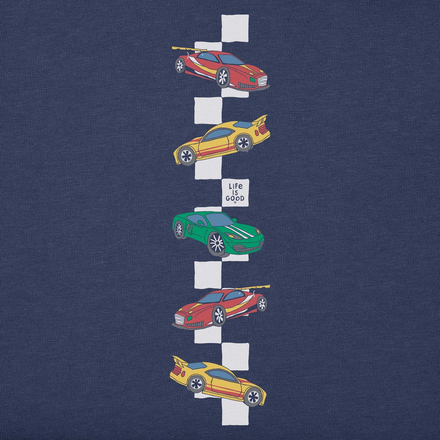 Life is Good Kids LS Crusher Race Cars DARKEST BLUE