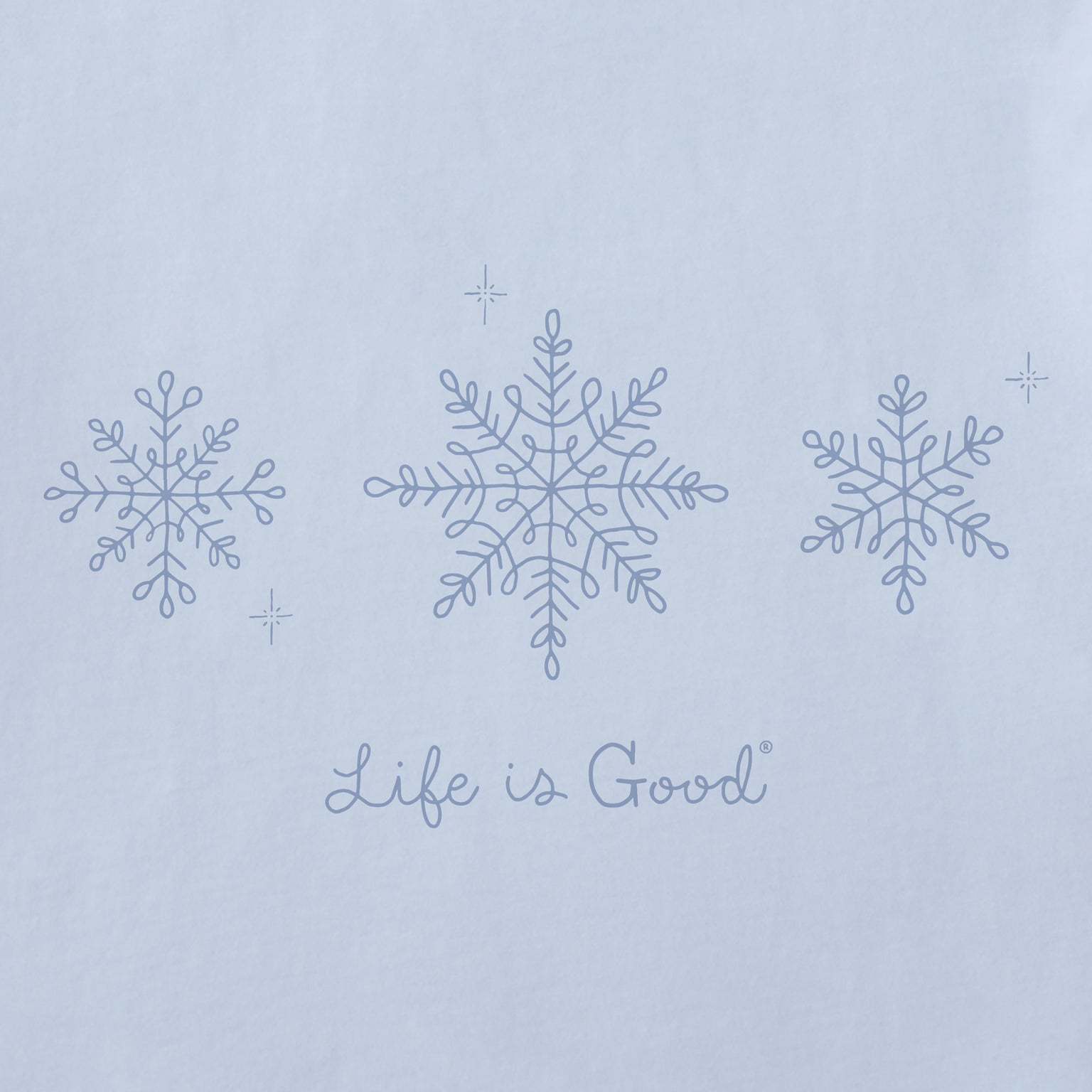 Life Is Good W LS Crusher Vee Three Doodle Snowflakes GLACIER BLUE