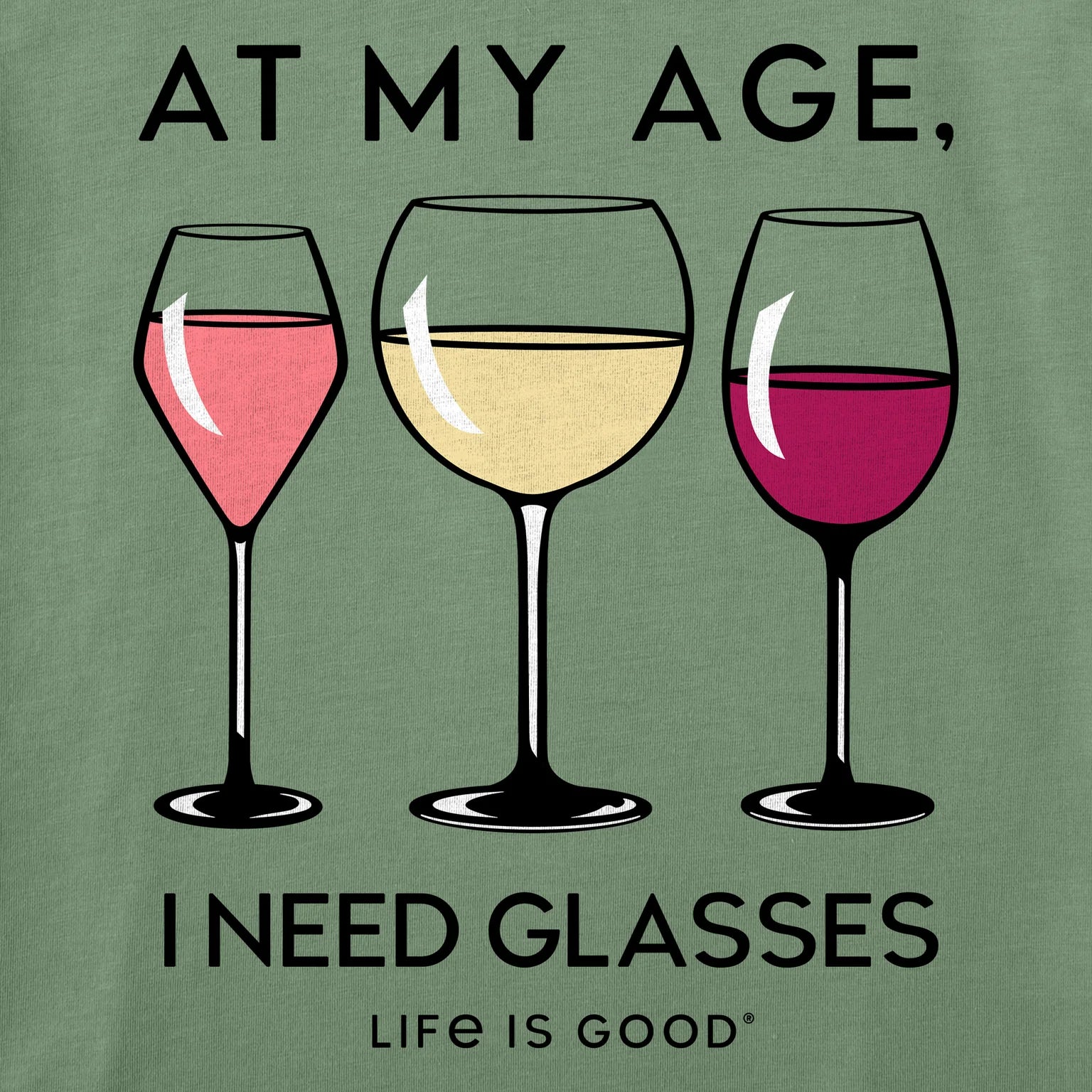 Life is Good W LS Crusher Vee I Need Glasses GRANITE GREEN
